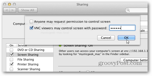 vnc Passwort Mac