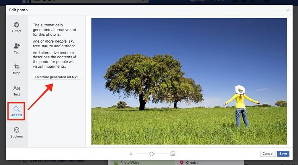 Facebook ermöglicht es Benutzern nun, automatisch generierten Alternativtext für auf die Website hochgeladene Bilder zu überschreiben.