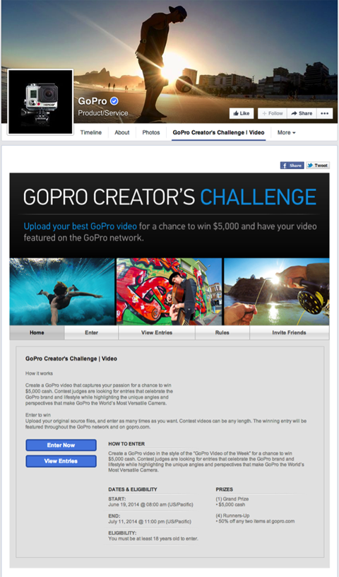 Zielseite des Gopro-Wettbewerbs
