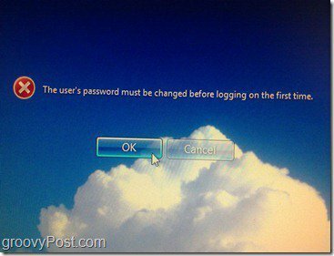 Pop-up, dass Benutzer viel Passwort ändern