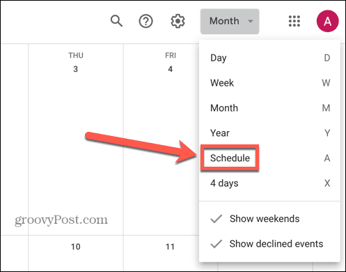 Google Kalender Zeitplanansicht auswählen