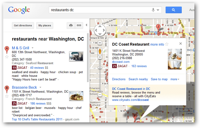 Google Maps mit Zagat-Bewertung