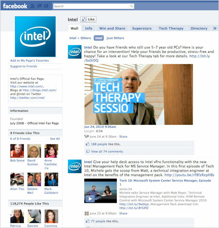 Intels Facebook-Seite