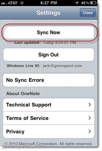 Manuelles Synchronisieren von iPhone OneNote