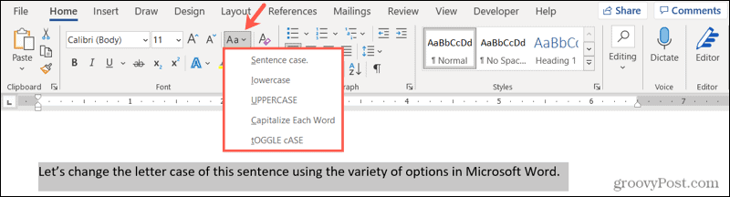 Groß-/Kleinschreibung in Word unter Windows ändern
