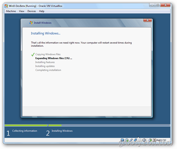 VirtualBox Windows 8 installiert Windows-Bildschirm