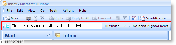 Twitter im Outlook OutTwit Outlook-Feld 