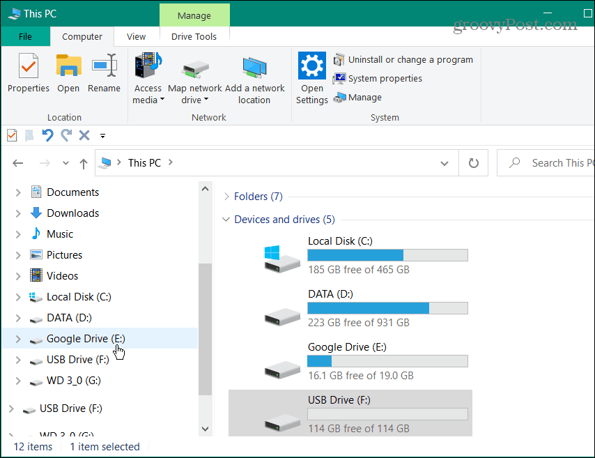 Google Drive wurde dem Datei-Explorer hinzugefügt