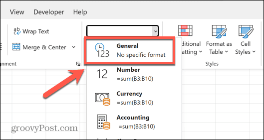 allgemeines Excel-Format