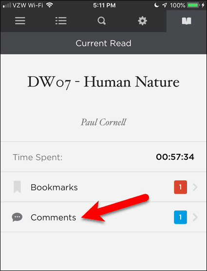 Tippen Sie in BookFusion für iOS auf Kommentare