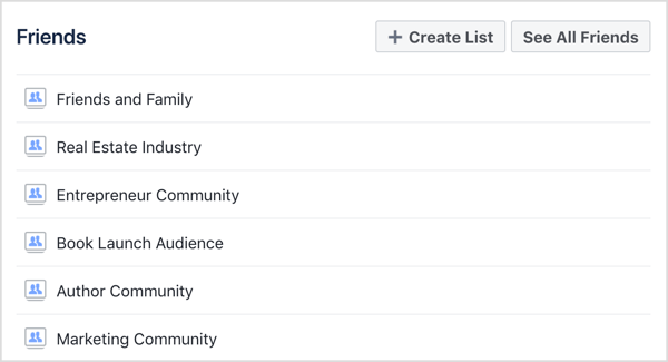 Wählen Sie die Facebook-Freundesliste aus, die Sie anzeigen möchten.