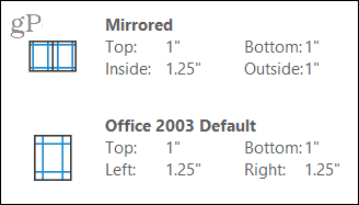 Gespiegelte und Office 2003-Ränder