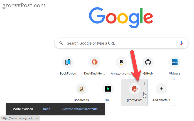 Verknüpfung auf der Chrome-Seite „Neuer Tab“ hinzugefügt