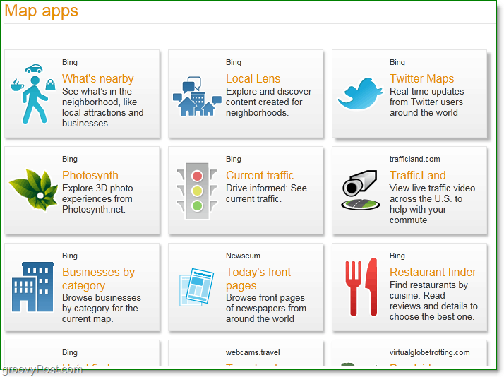 Alle neuen Apps, die in den neuen Bing Maps verfügbar sind