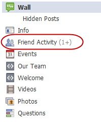 Facebook-Seite Freund Aktivität