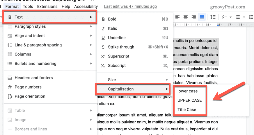 Ändern Sie die Großschreibung in Google Docs