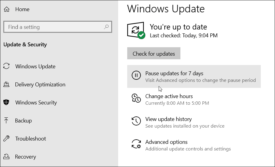 Unterbrechen Sie Windows 10-Updates