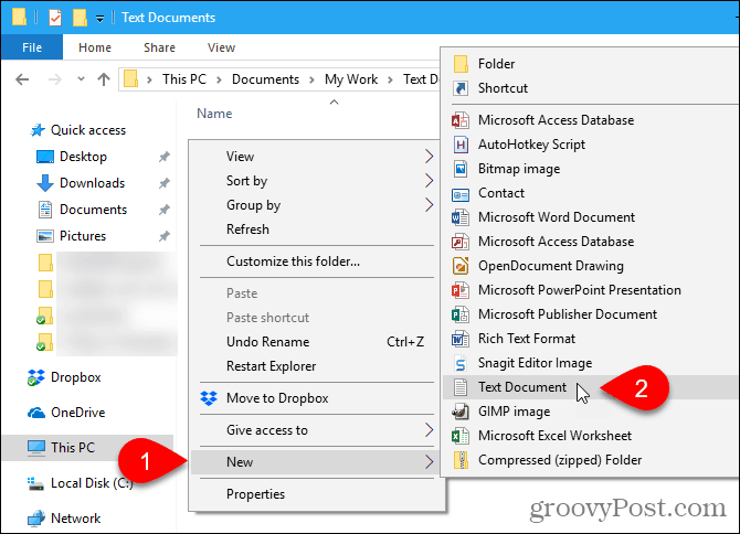 Gehen Sie im Windows-Datei-Explorer zu Neu> Textdokument