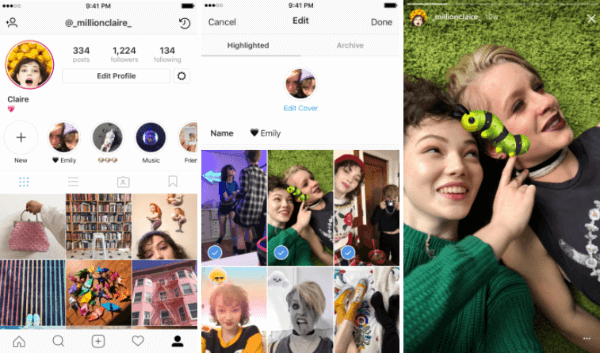 Mit den Highlights von Instagram-Geschichten können Benutzer vergangene Geschichten auswählen und in benannten Sammlungen gruppieren.