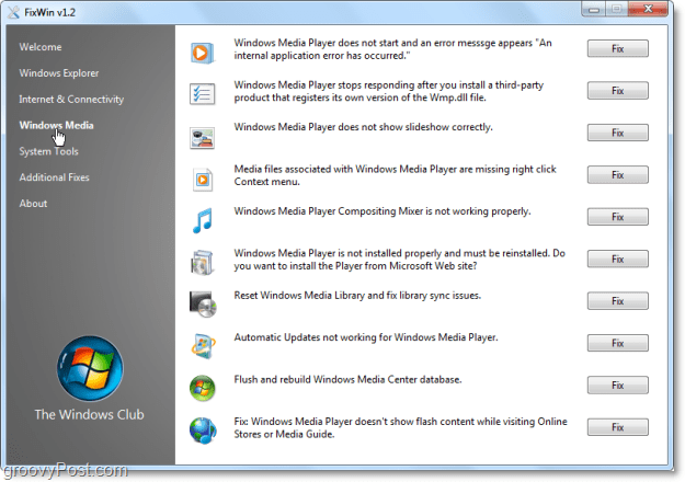 FixWin Windows Meda behebt den Screenshot