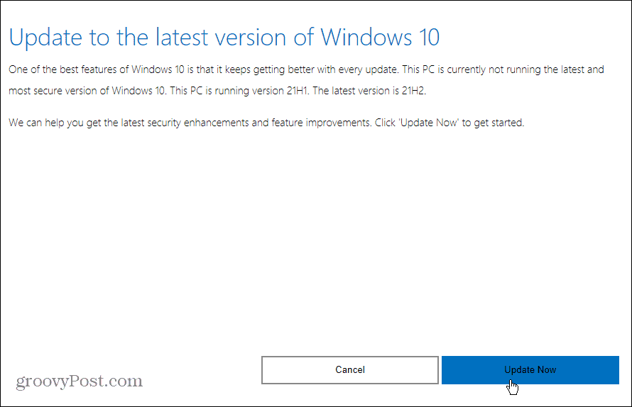 Update auf die neueste Version von Windows 10