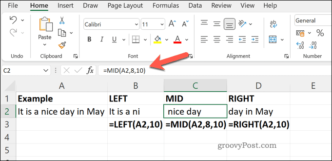 Ein Beispiel für die Funktionen MID RIGHT und LEFT in Excel