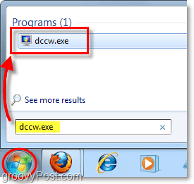 Starten Sie dccw über das Startmenü in Windows 7