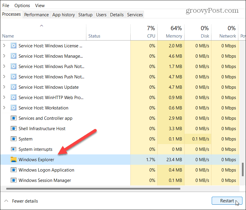 Windows Explorer Taskmanager neu starten