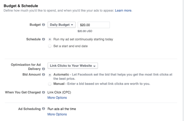 Budget und Zeitplan für Facebook-Anzeigen