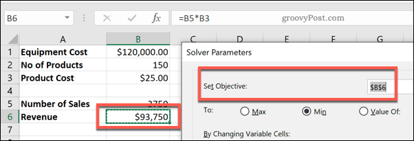 Die Zelle Set Objective in Solver for Excel