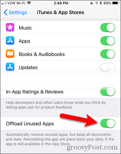 Deaktivieren Sie Offload Unused Apps