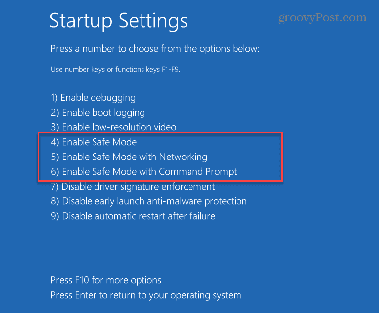 Starteinstellungen im abgesicherten Modus Windows 11