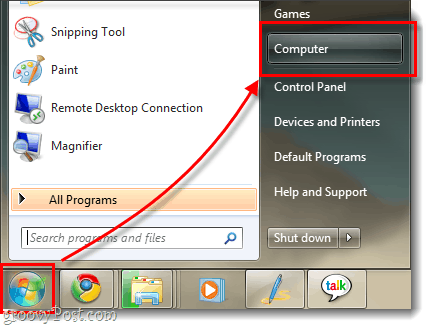 Windows 7 mein Computermenü und zeigt Startmenü orb