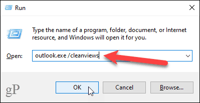 Geben Sie im Dialogfeld "Ausführen" Outlook / Cleanviews ein