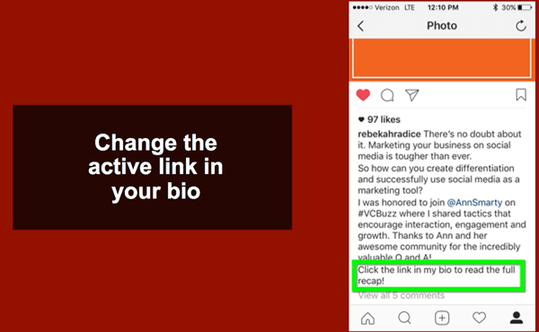 Zeigen Sie den Lesern auf Ihren Instagram-Bio-Link, um Ihren neuesten Blog-Beitrag zu lesen.