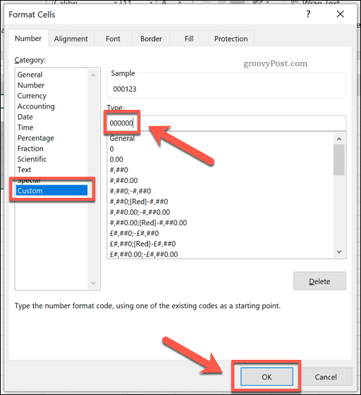 Hinzufügen einer benutzerdefinierten Formatierung zu Excel-Zellen, um führende Nullen hinzuzufügen