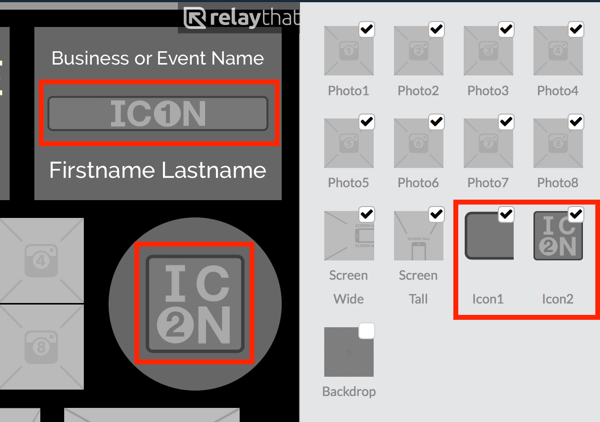 Laden Sie Ihr Logo auf das Miniaturbild von Icon1 oder Icon2 in RelayThat hoch.