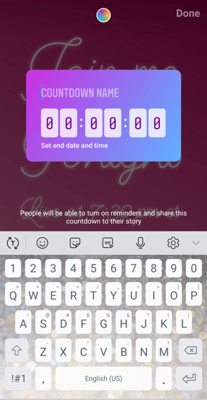 Wie man den Instagram Countdown-Aufkleber für Unternehmen verwendet, Schritt 2 Countdown-Name.