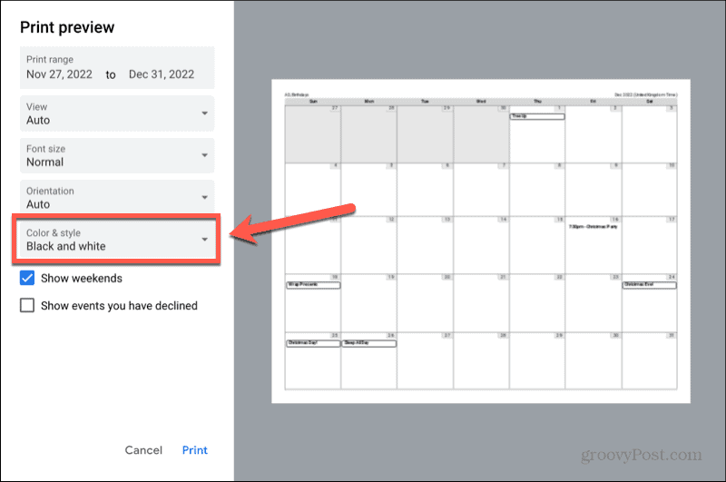Farbe und Stil des Google-Kalenders