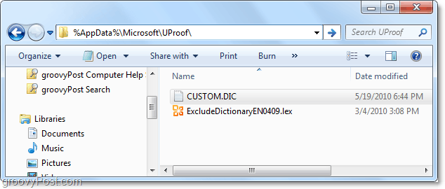 realer Speicherort der Datei custom.dic von Office 2010