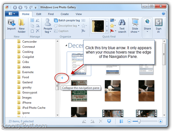 Navigationsbereich in der Windows Live-Fotogalerie ein- / ausblenden 