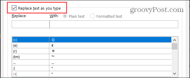 Ersetzen Sie Text, während Sie Word unter Windows eingeben