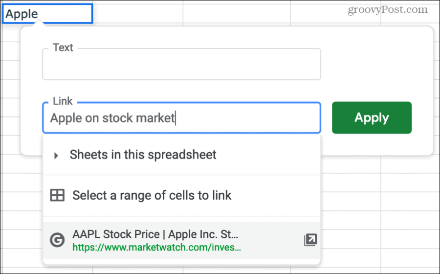 Suchen Sie in Google Sheets nach einem Link