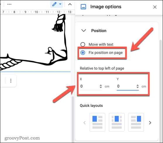 Fixieren der Position eines Bildes in Google Docs