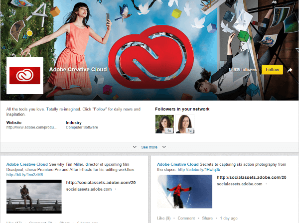 Linkedin Adobe Creative Showcase-Seite