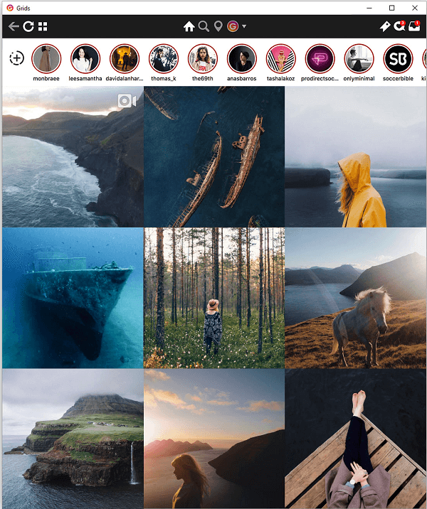 Grids spiegeln die Instagram-Erfahrung Ihres Telefons wider und bieten die Möglichkeit, Geschichten auf Ihrem Desktop anzuzeigen.