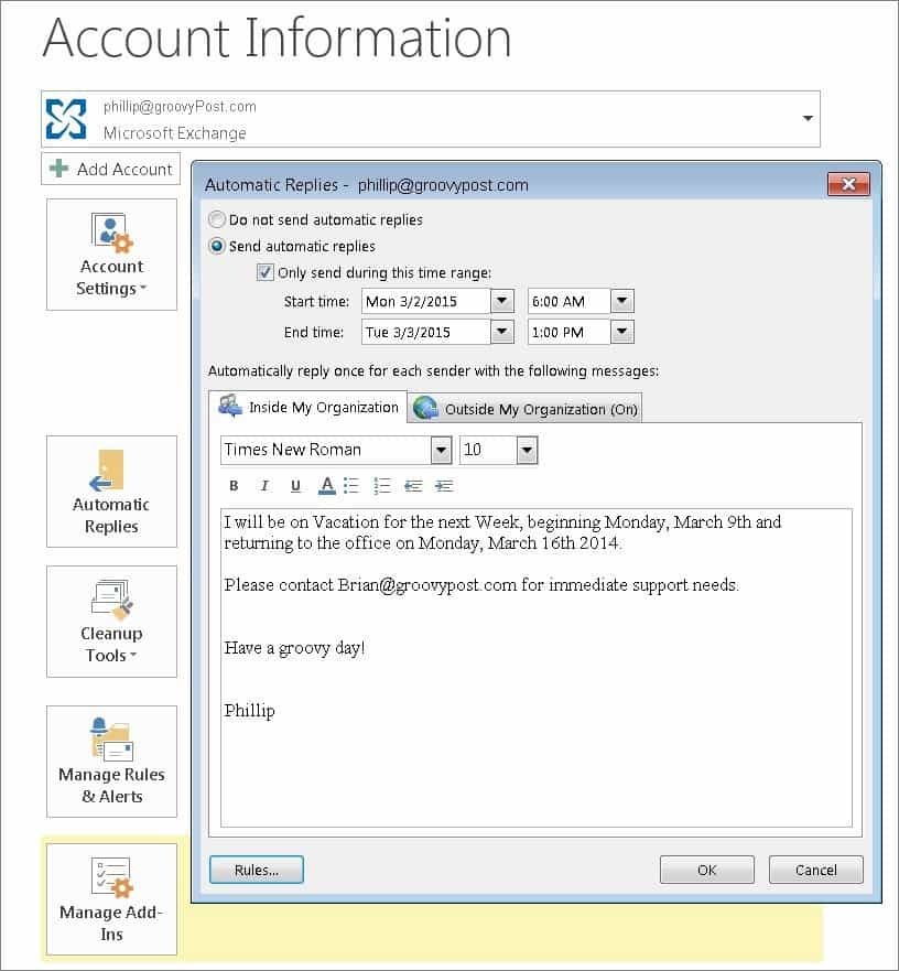 Aktivieren Sie automatische Antworten mit Office Assistant in Outlook 2010 und 2013