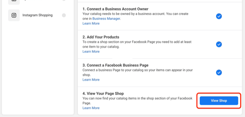 Klicken Sie auf die Schaltfläche "Shop", um eine Vorschau Ihres Facebook-Shops auf Ihrer Seite anzuzeigen