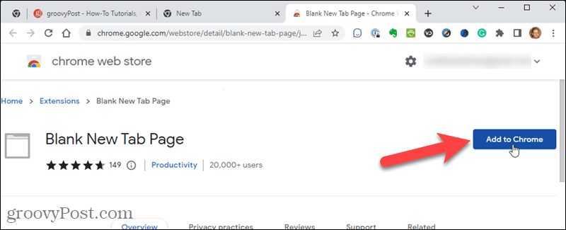 Hinzufügen der Erweiterung „Blank New Tab Page“ zu Chrome
