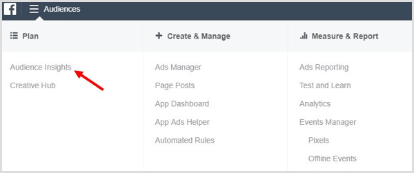 Klicken Sie im Anzeigenmanager auf Audience Insights.